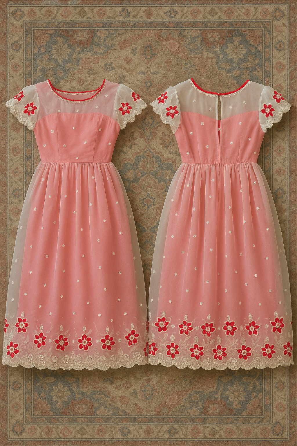 Coral Blossom Embroidered Gown (4–7 Years)