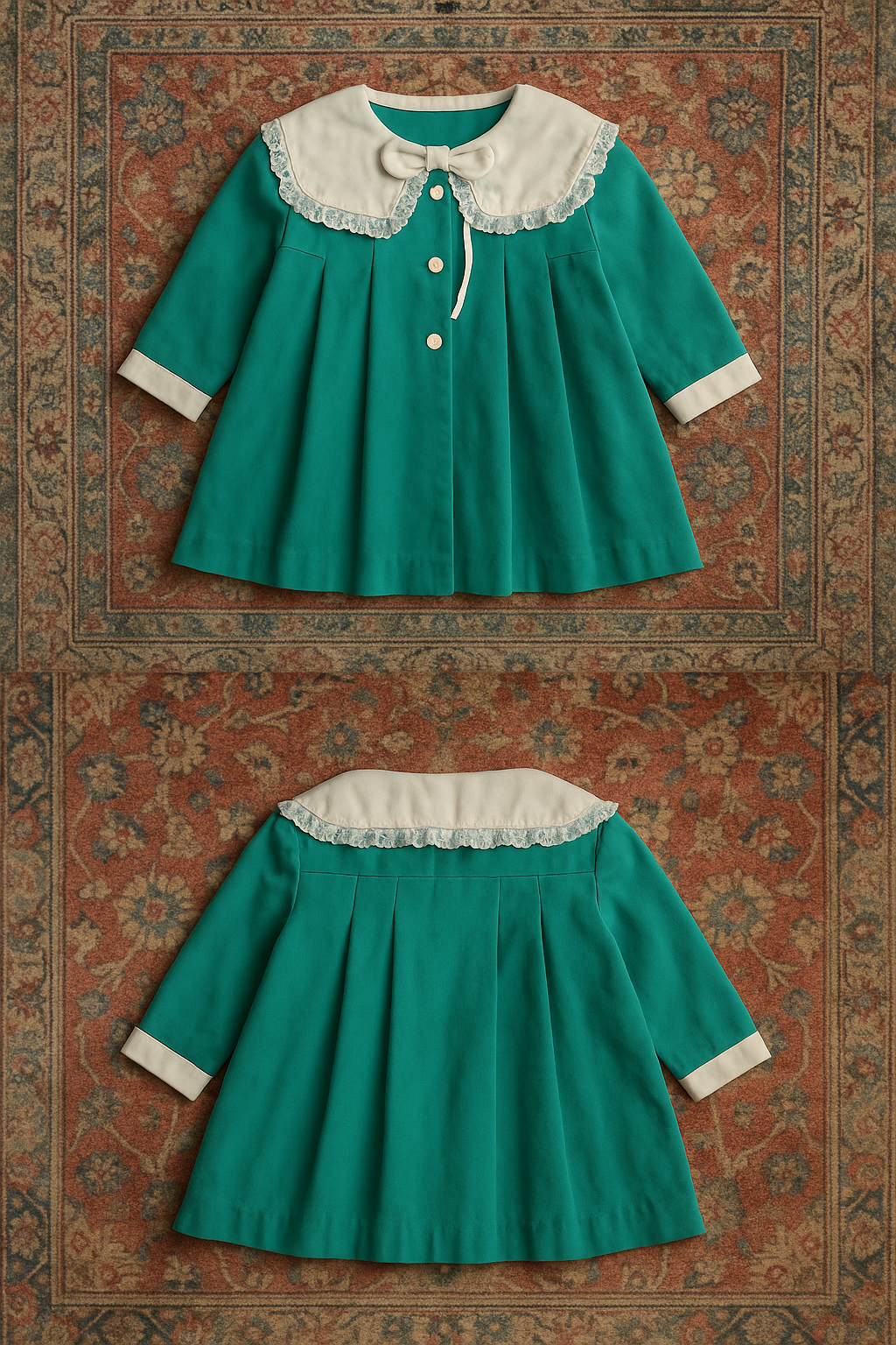 Emerald Harbor Cape-Collar Dress – Lace & Bow