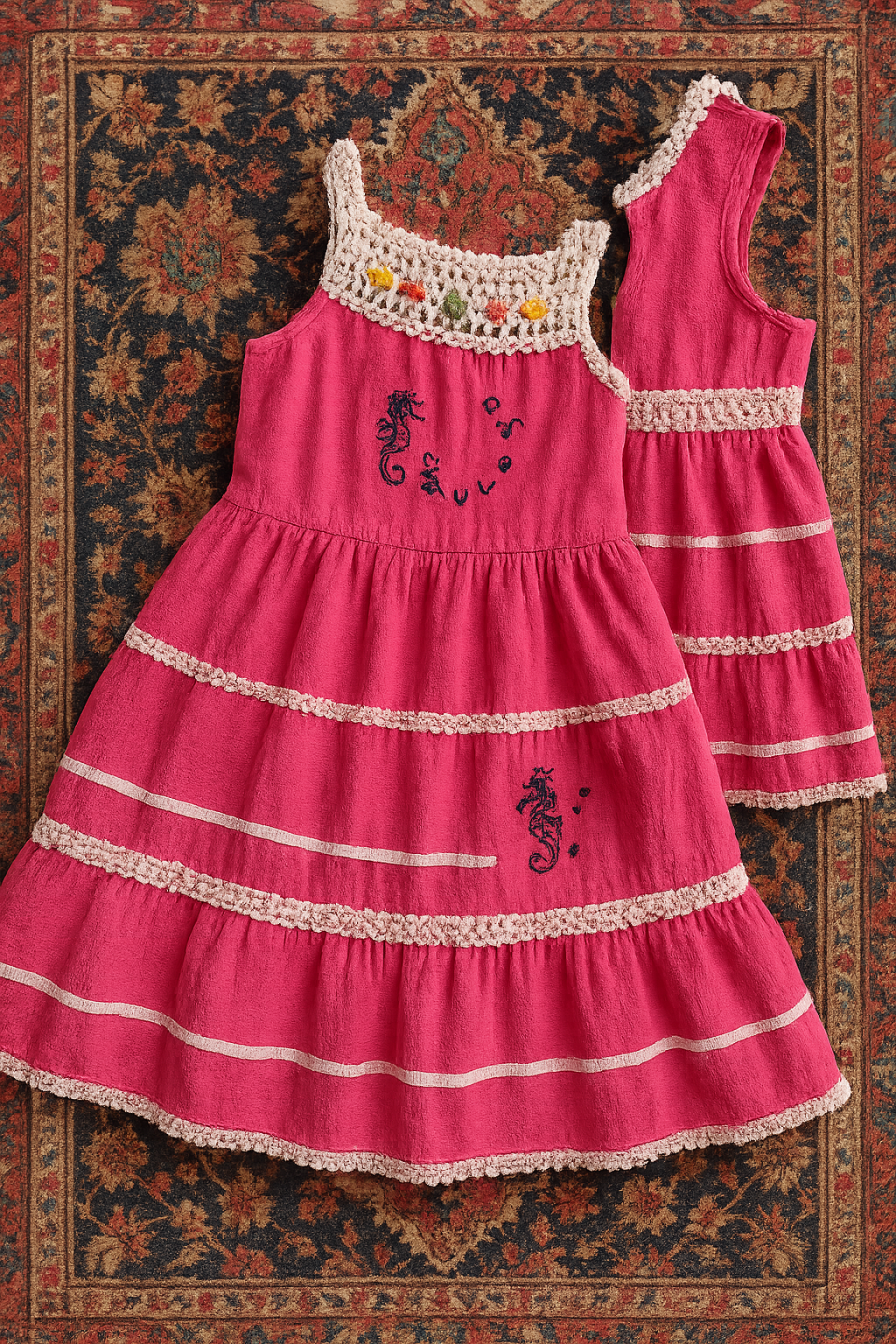 Coral Seaside Embroidered Dress (3–5 Years)