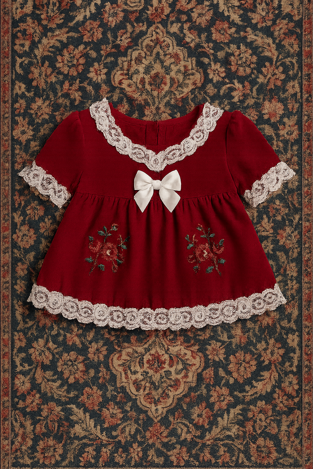 Crimson Rosebud Baby Dress (0–3 months)