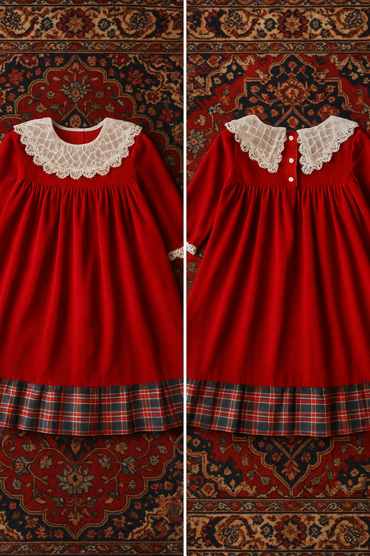 Tartan Holiday Velvet Dress (5–10 Years)