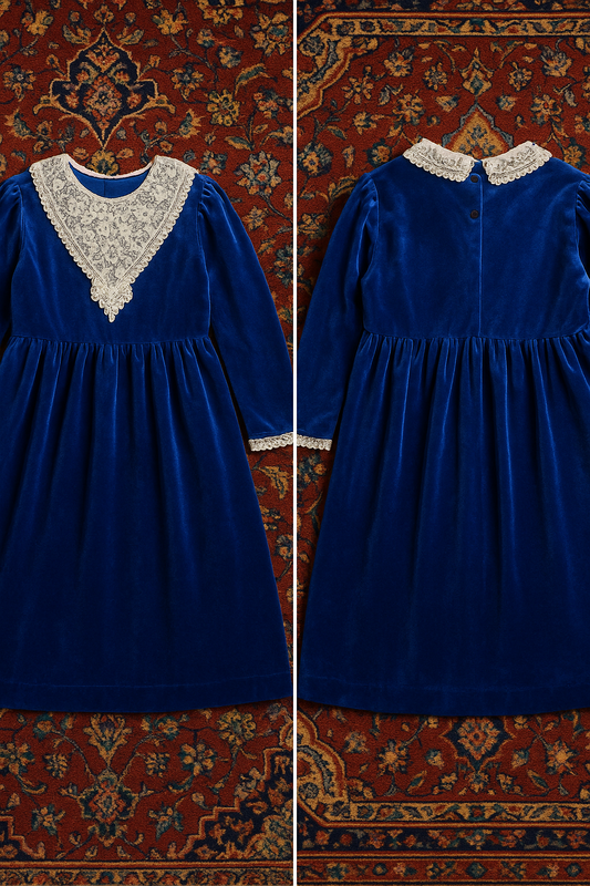 Midnight Sapphire Velvet Dress (5–10 Years)