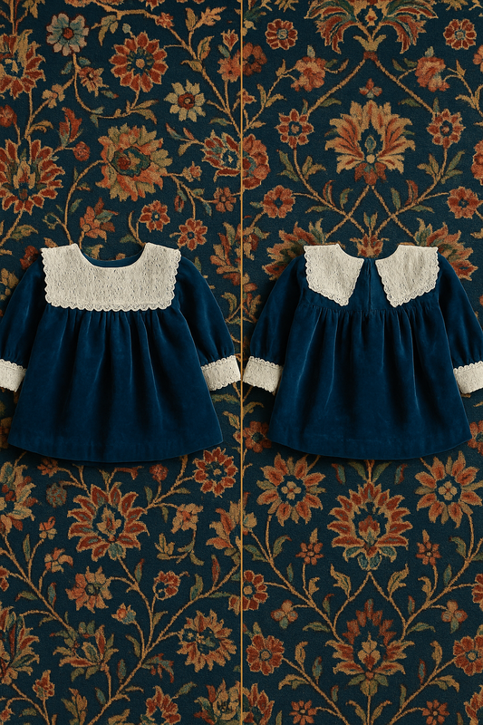 Victorian Teal Velvet Baby Dress (6–18 Months)