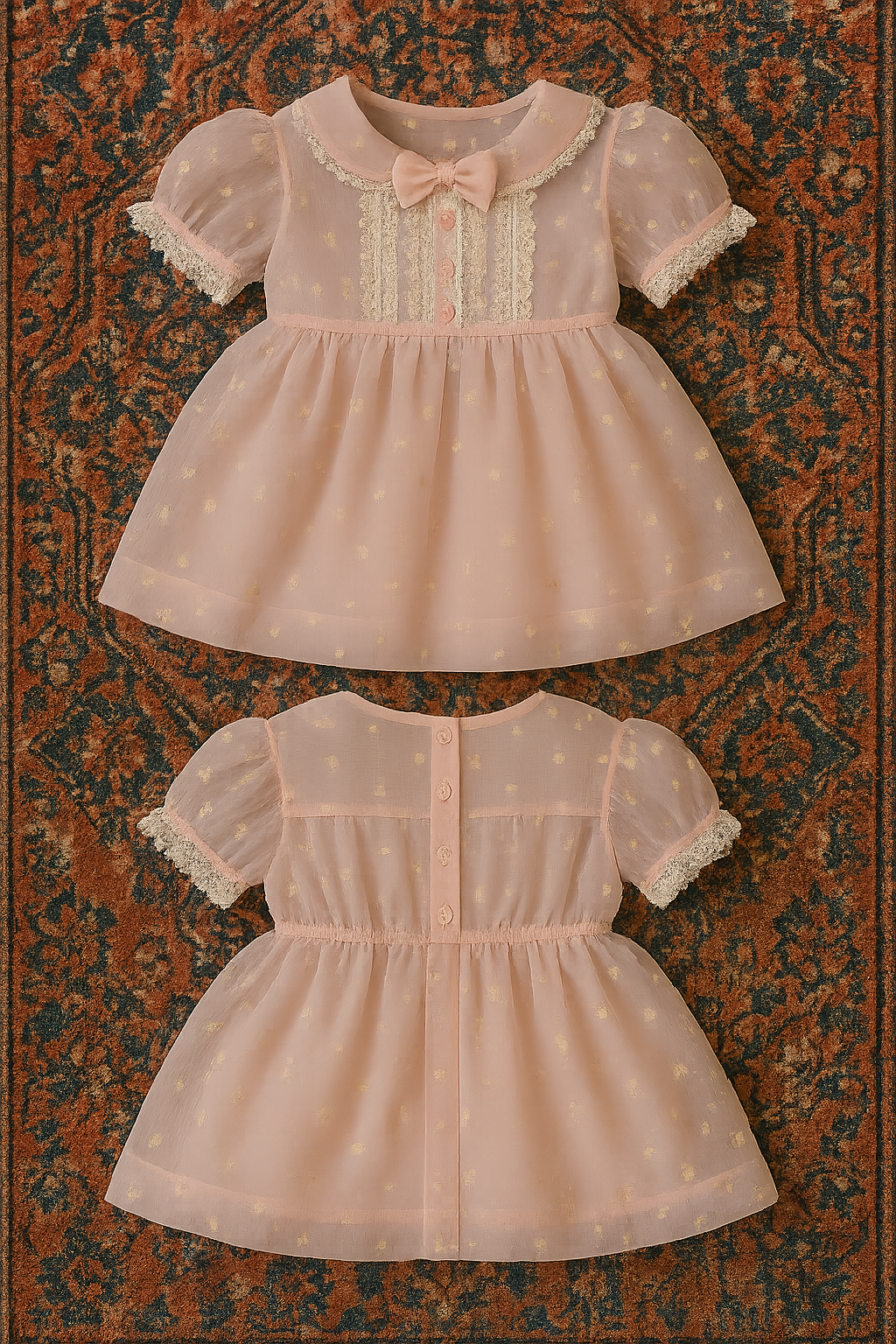 Blush Golden Bow Dress (6–9 Months)
