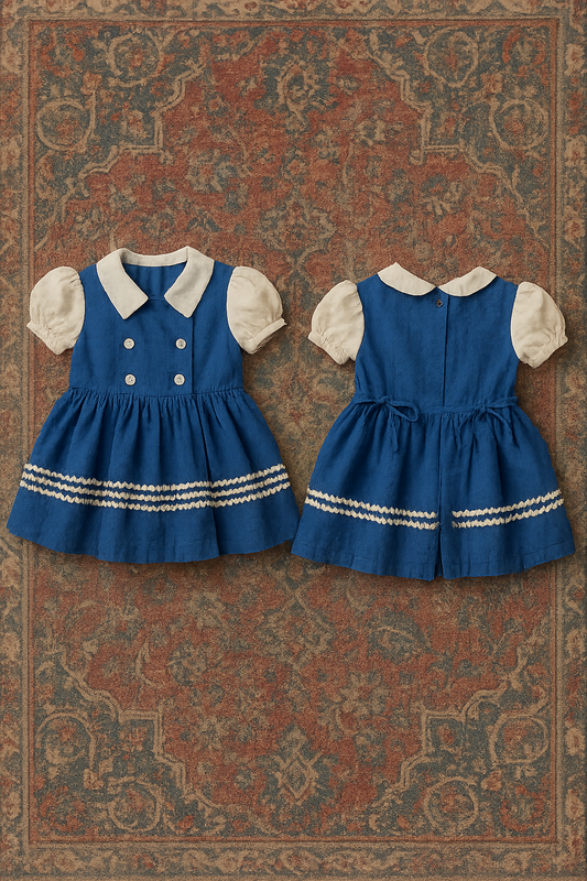 Blue Bay Ripple Dress – Puff Sleeves & Ric Rac