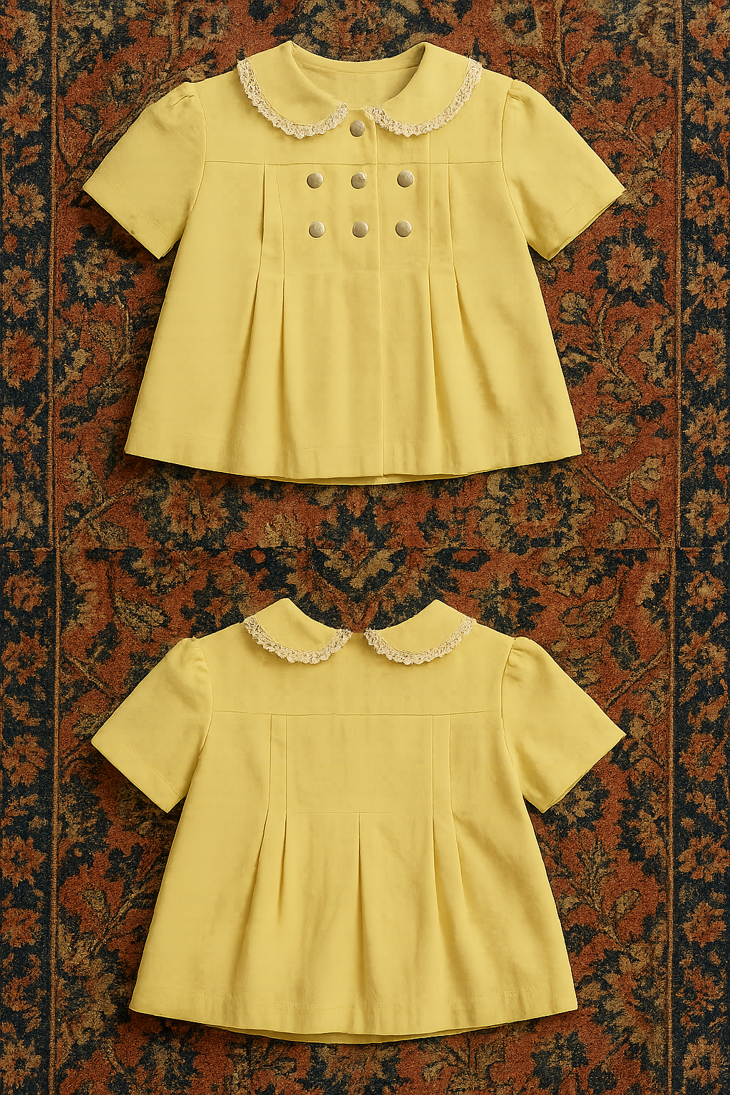 Sunbeam Sailor Blouse – Buttercream Lace & Pearl Buttons (3–6M)