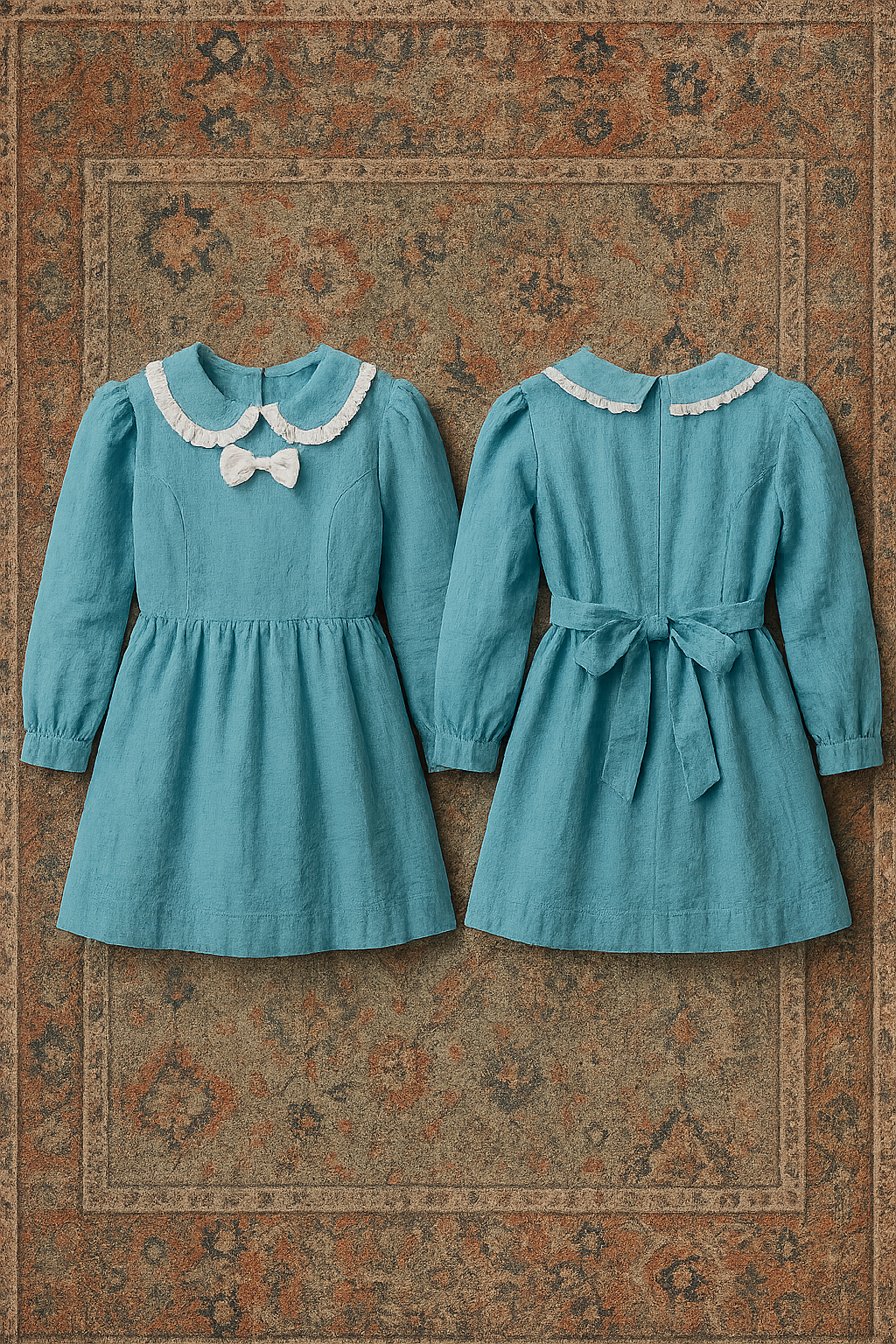 Seaside Storybook Dress – Teal with Ruffled Collar & Back Bow