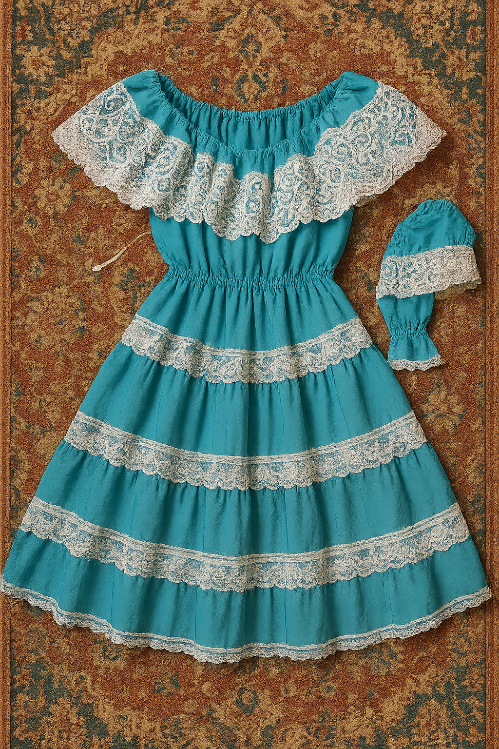 Turquoise Ruffle Lace Dress (5–9 Years)
