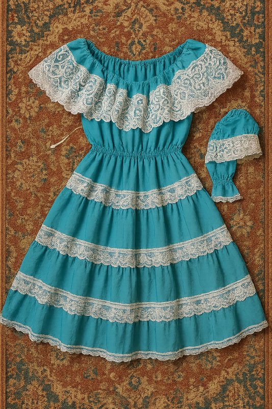 Turquoise Ruffle Lace Dress (5–9 Years)