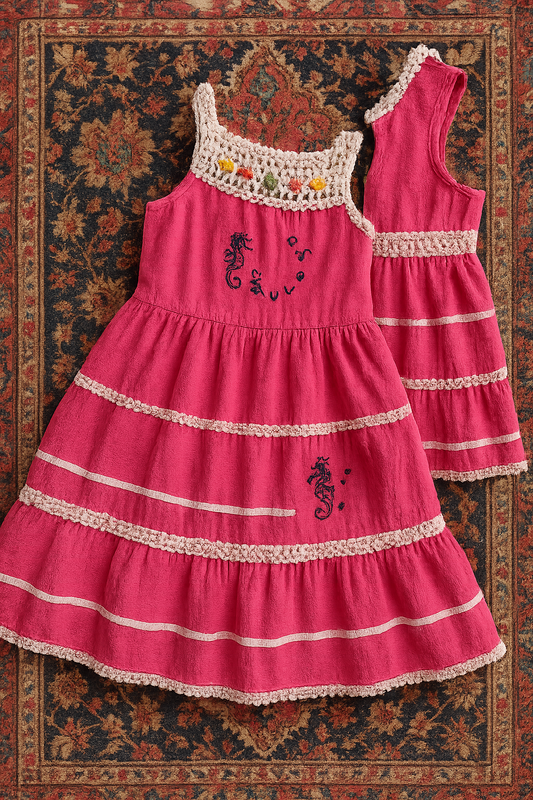 Coral Seaside Embroidered Dress (3–5 Years)