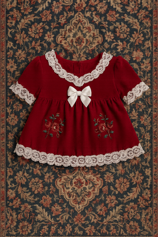 Crimson Rosebud Baby Dress (0–3 months)